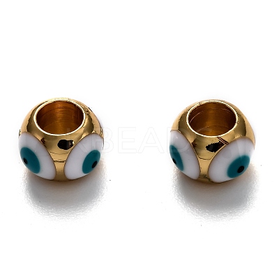 Brass European Enamel Beads KK-B028-25G-C-1