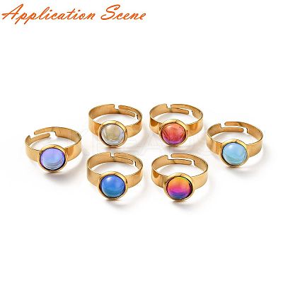 Ion Plating(IP) Adjustable 304 Stainless Steel Finger Rings Components STAS-P291-01D-G-1