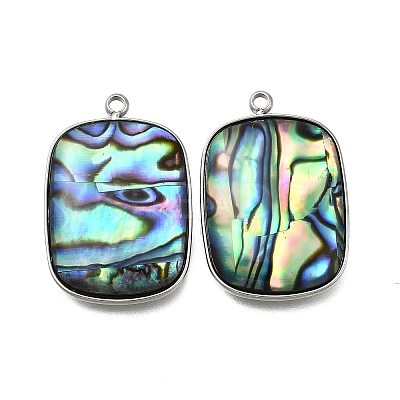 304 Stainless Steel Pave Natural Paua Shell Pendants STAS-Z125-01I-P-1