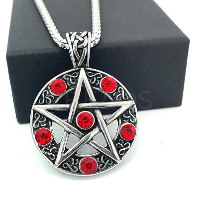 Stainless Steel Ruby Rhinestone Star Pendant Necklaces for Unisex RH8338-1
