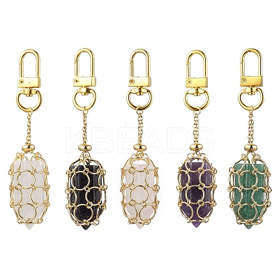 304 Stainless Steel Chain Pouch Natural Gemstone Pendant Decorations HJEW-JM01888-02-1