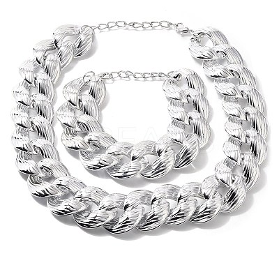Electroplated CCB Curb Chain Necklace & Bracelets Set SJEW-G084-01P-1
