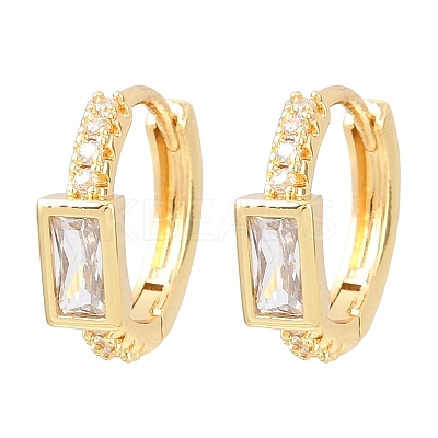 Rectangle Brass Micro Pave Clear Cubic Zirconia Hoop Earrings EJEW-D348-05G-1