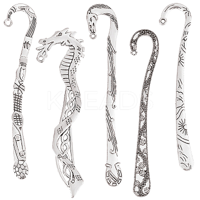 10Pcs 5 Styles Tibetan Style Alloy Bookmark Findings with Holes FIND-SC0008-98-1