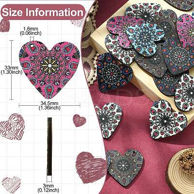 30Pcs 5 Colors Printed Natural Basswood Pendants WOOD-CJ0001-85-1