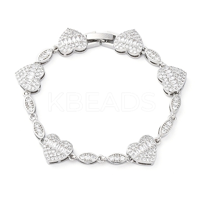 Heart & Horse Eye Brass Micro Pave Clear Cubic Zirconia Link Chain Bracelets for Women BJEW-G740-03P-1
