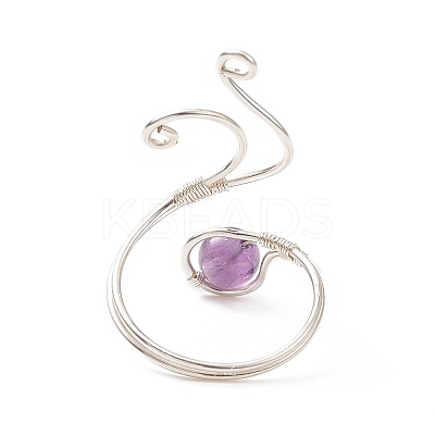 Gemstone Round Beaded Open Cuff Ring RJEW-JR00545-1