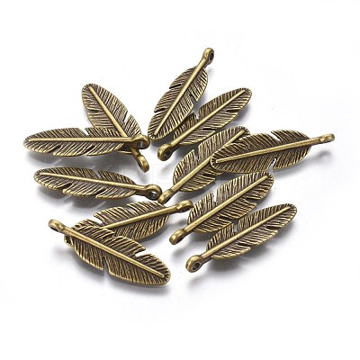 Tibetan Style Alloy Feather Pendants TIBEP-1360-AB-FF-1
