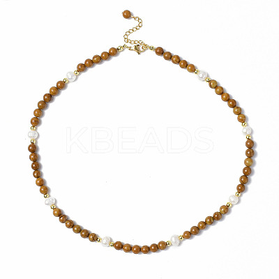 Gemstone & Natural Pearl & Glass Beaded Necklace with 304 Stainless Steel Clasp for Women NJEW-F302-06-1