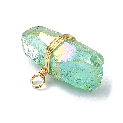 Real 18K Gold Plated Copper Wire Wrapped Dyed Natural Quartz Crystal Pendants PALLOY-TA00101-1