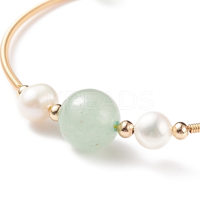 Natural Green Aventurine & Pearl Round Beaded Bangle BJEW-JB08464-04-1