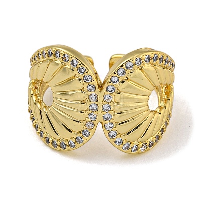 Leaf Brass Micro Pave Cubic Zirconia Open Cuff Rings for Women RJEW-Z050-21G-1