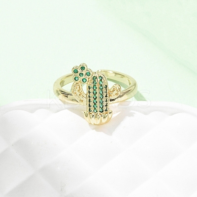 Adjustable Brass Micro Pave Cubic Zirconia Cuff Rings for Women RJEW-B138-02G-1