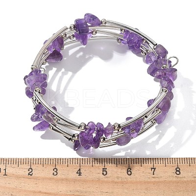 Natural  Amethyst Chip Warp Bracelets BJEW-JB01517-02-1