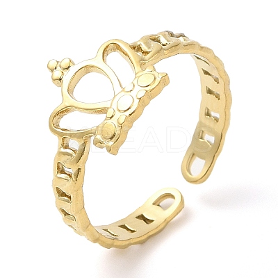 304 Stainless Steel Hollow Crown Open Cuff Ring for Women RJEW-I098-21G-1