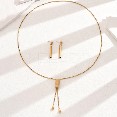 Fashionable 201 Stainless Steel Column Stud Earrings & Lariat Necklaces Set for Women UW3937-2-1