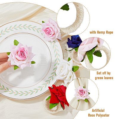 8Pcs 4 Style Artificial Rose Polyseter Napkin Rings DJEW-HY0001-02-1
