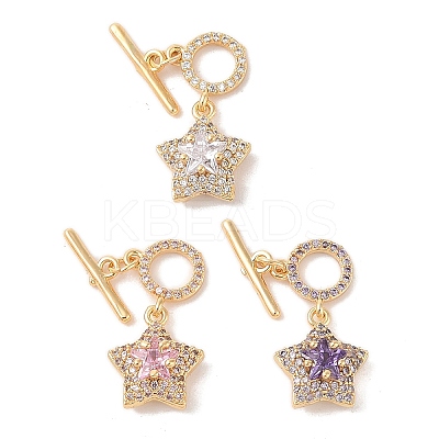 Golden Brass Micro Pave Clear Cubic Zirconia Toggle Clasps KK-B100-040G-1