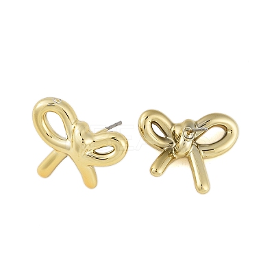 Bowknot CCB Plastic Stud Earrings for Women EJEW-Q382-07G-1