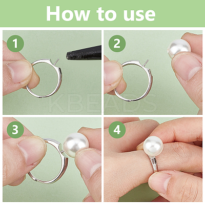 1Pc 925 Sterling Silver Adjustable Design Ring Mounts Fittings with Pearl Seat STER-BC0002-79B-P-1