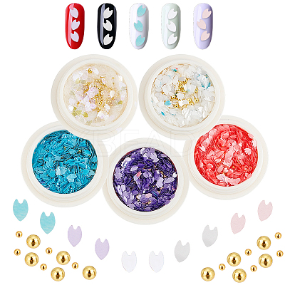 5 Boxes 5 Colors Nail Art Sakura Sequins Glitter & Metal Ball Nails DIY Decorations Set MRMJ-OC0003-40-1