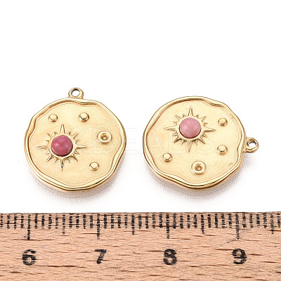 304 Stainless Steel and Rhodochrosite Pendants STAS-T072-08G-1