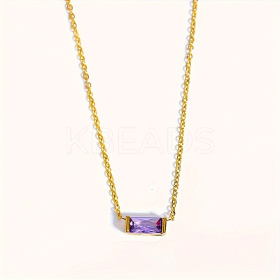 Birthstone Style Brass Cubic Zirconia Rectangle Pendant Necklaces for Women FS-WGDF12C-06-1