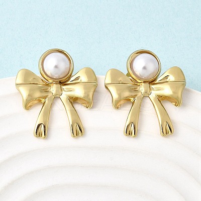 201 Stainless Steel ABS Plastic Pearl Stud Earrings EJEW-Z151-13G-06-1