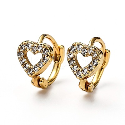 Brass Micro Pave Clear Cubic Zirconia Huggie Hoop Earrings EJEW-H121-10G-1