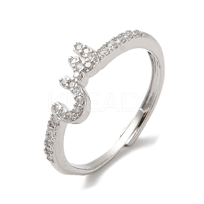 Rack Plating Brass Cubic Zirconia Arabic Letters Adjustable Rings for Women RJEW-S407-10P-07-1
