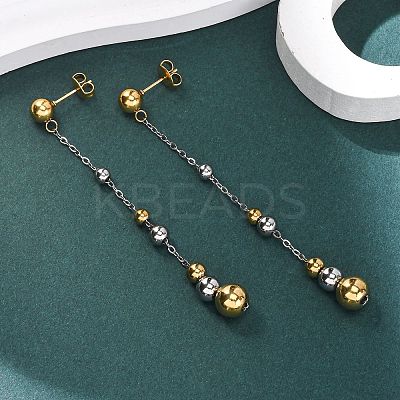 304 Stainless Steel Two Tone Round Tassel Stud Earrings EJEW-A136-05A-GP-1