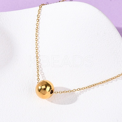 304 Stainless Steel Round Ball Pendant Necklaces for Women NJEW-K255-51G-1