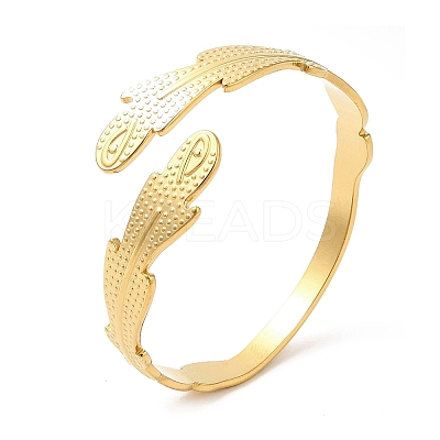 Ion Plating(IP) 304 Stainless Steel Feather Cuff Bangles BJEW-L682-025G-1