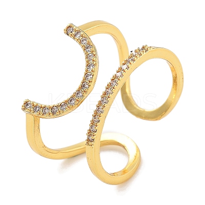 Rack Plating Brass Micro Pave Cubic Zirconia Open Cuff Rings for Women RJEW-Z059-03G-1