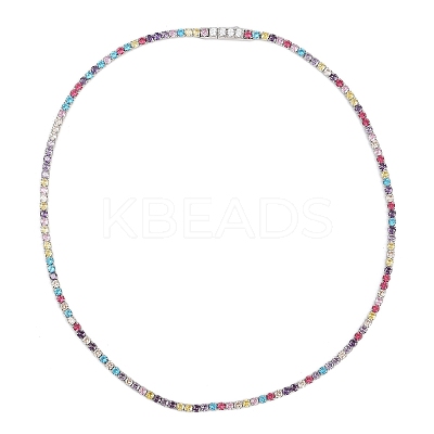 925 Sterling Silver Pave Colorful Cubic Zirconia Tennis Necklaces for Women NJEW-C096-01B-P01-1