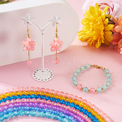 7 Strands 7 Colors Baking Paint Transparent Crackle Glass Bead Strands DGLA-TA0001-02-1