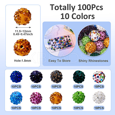 100Pcs 10 Colors Handmade Polymer Clay Rhinestone Beads RB-TA0001-19-1