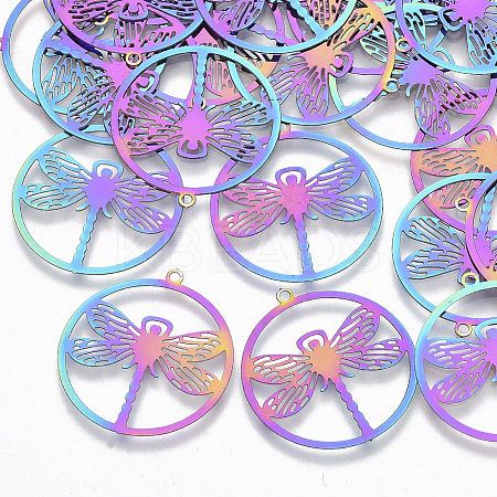 Ion Plating(IP) 201 Stainless Steel Filigree Pendants LS-STAS-R102-14-1
