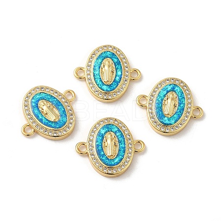 Rack Plating Brass Micro Pave Clear Cubic Zirconia Connector Charms KK-D088-39G-1