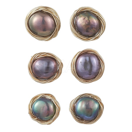Flat Round Natural Cultured Freshwater Pearl Stud Earrings EJEW-JE06698-1