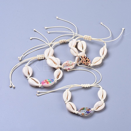 Adjustable Cowrie Shell Braided Bead Bracelets BJEW-JB04272-1