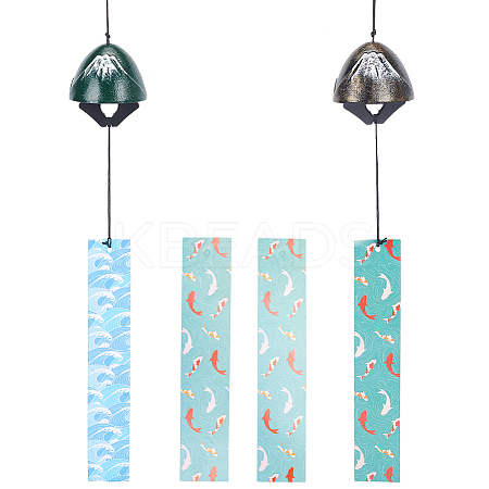 2Pcs 2 Style Japanese Cast Iron Bell Wind Chimes HJEW-BC0001-47B-1