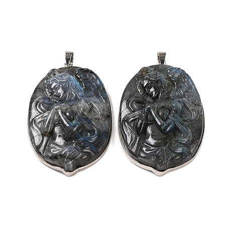 Natural Labradorite Carved Goddess Big Pendants G-B085-09P-1