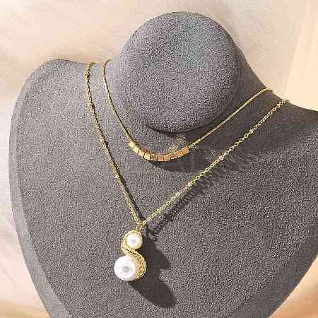 304 Stainless Steel Double Layer Necklaces NJEW-Z061-02G-1