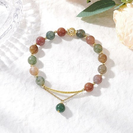 Natural Indian Agate Round Beaded Bracelets BJEW-JB11925-01-1