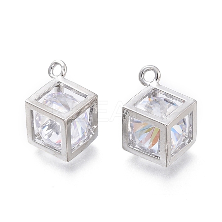 Hollow Brass Micro Clear Cubic Zirconia Charms ZIRC-H101-01P-1