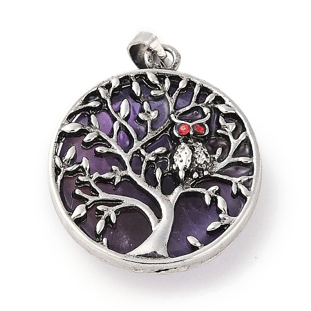 Natural Amethyst Tree of Life with Owl Pendants G-L524-15AS-06-1