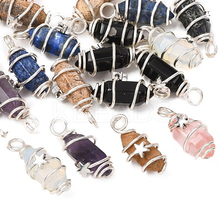 Gemstone Double Terminal Pointed Pendants PALLOY-JF01832-1