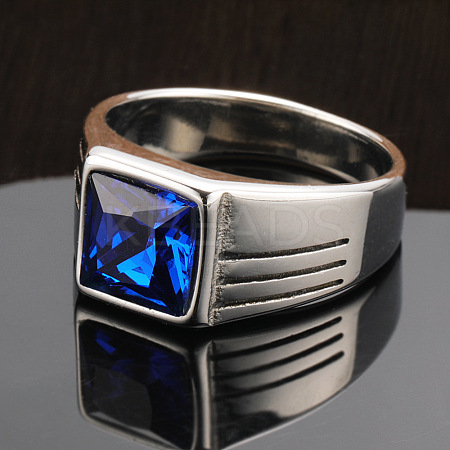 Fashionable 304 Stainless Steel Cubic Zirconia Finger Rings for Men FS-WGE7444-04-1