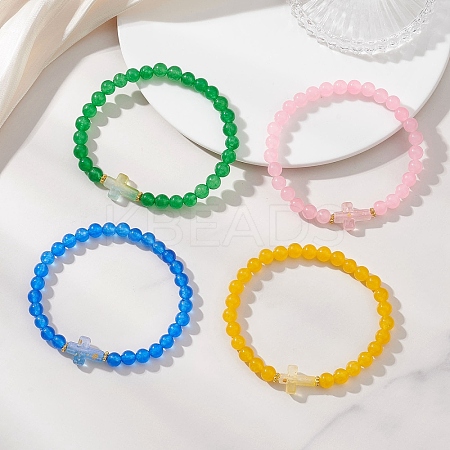 Natural & Dyed Malaysia Jade Beads Stretch Bracelets for Women BJEW-JB13272-1